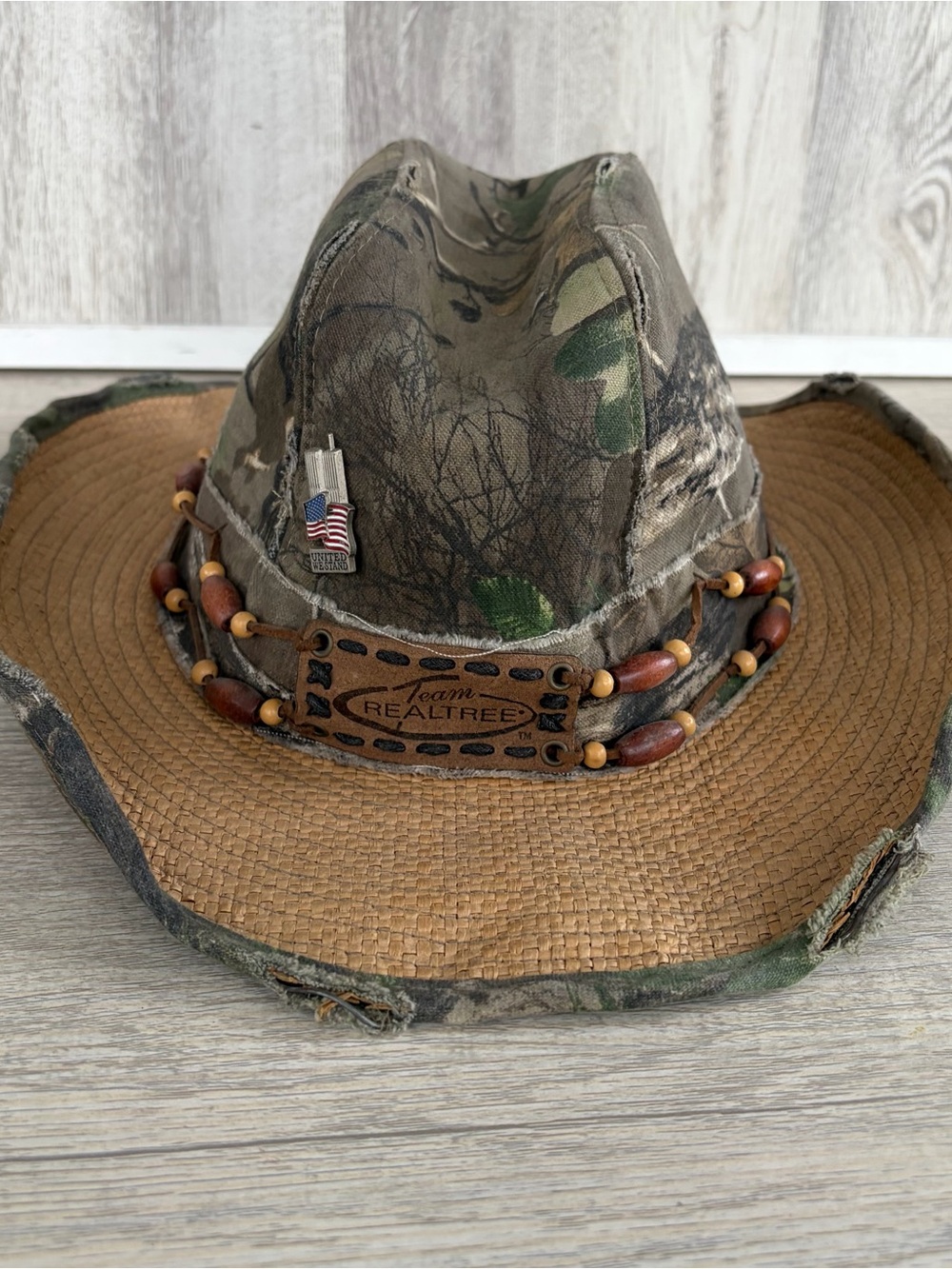 VTG Signatures cowboy hat cam Straw Brim Real Tree outback Mens Patriotic USA